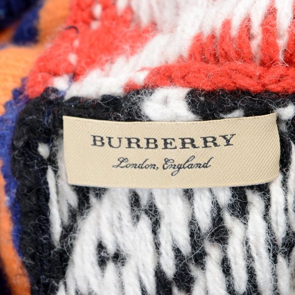 New Burberry Unisex Cashmere Wool Multi-Color Patchwork Pompon Beanie Hat - Picture 3 of 4